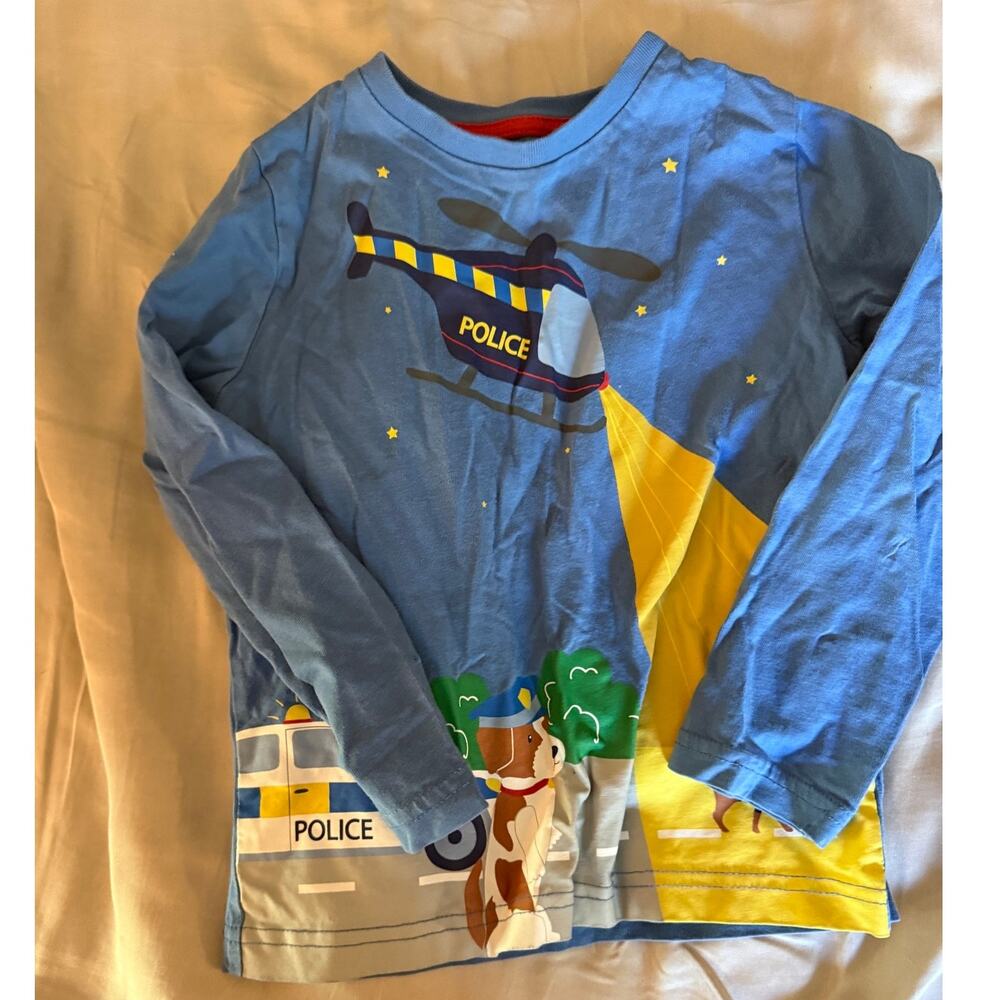 Mini Boden blue Police and rescue Shirt 3-4